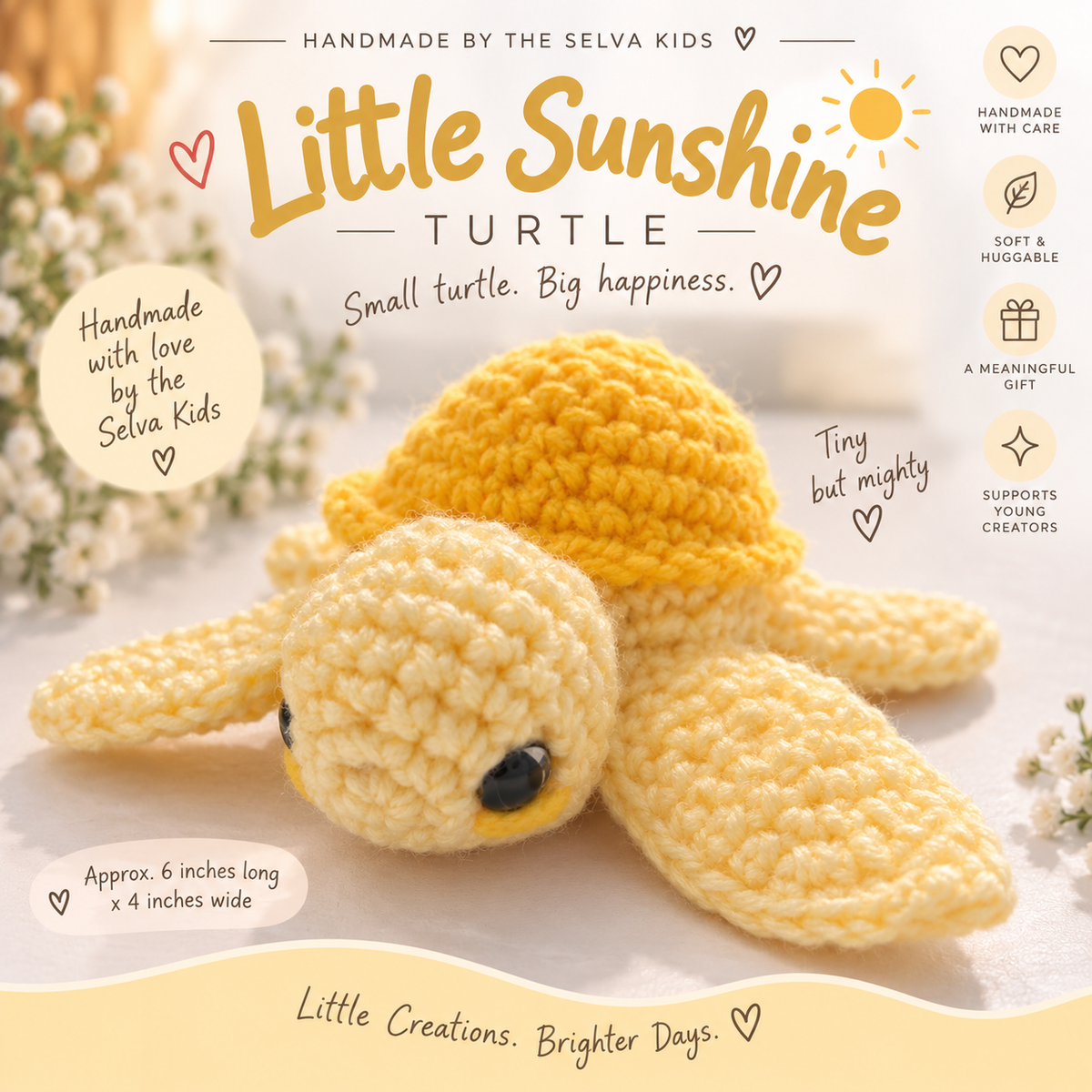 Little Sunshine handmade yellow crochet turtle by Sarah