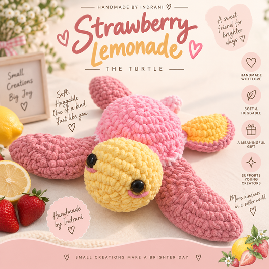 Strawberry Lemonade handmade crochet turtle by Indrani